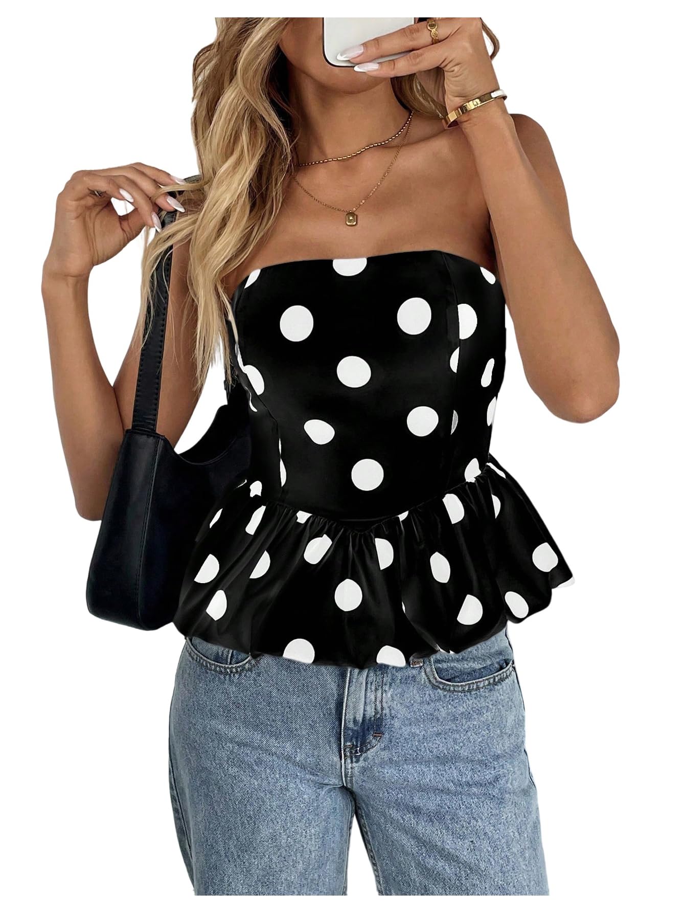 Amazon.com: Milumia Women's Polka Dots Peplum Tube Top Y2k